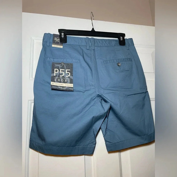 Men’s Original Penguin Twill Chino P55 Shorts Captains Blue Size 30 NEW Slim Fit - Picture 3 of 7